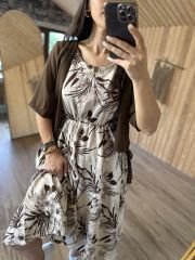 Brown linen dress with tulle detail