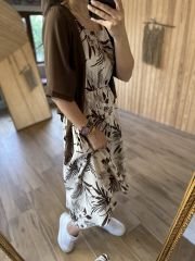 Brown linen dress with tulle detail