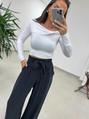 Mzr 22604 Kuşak Detaylı Tensel Siyah Pantolon