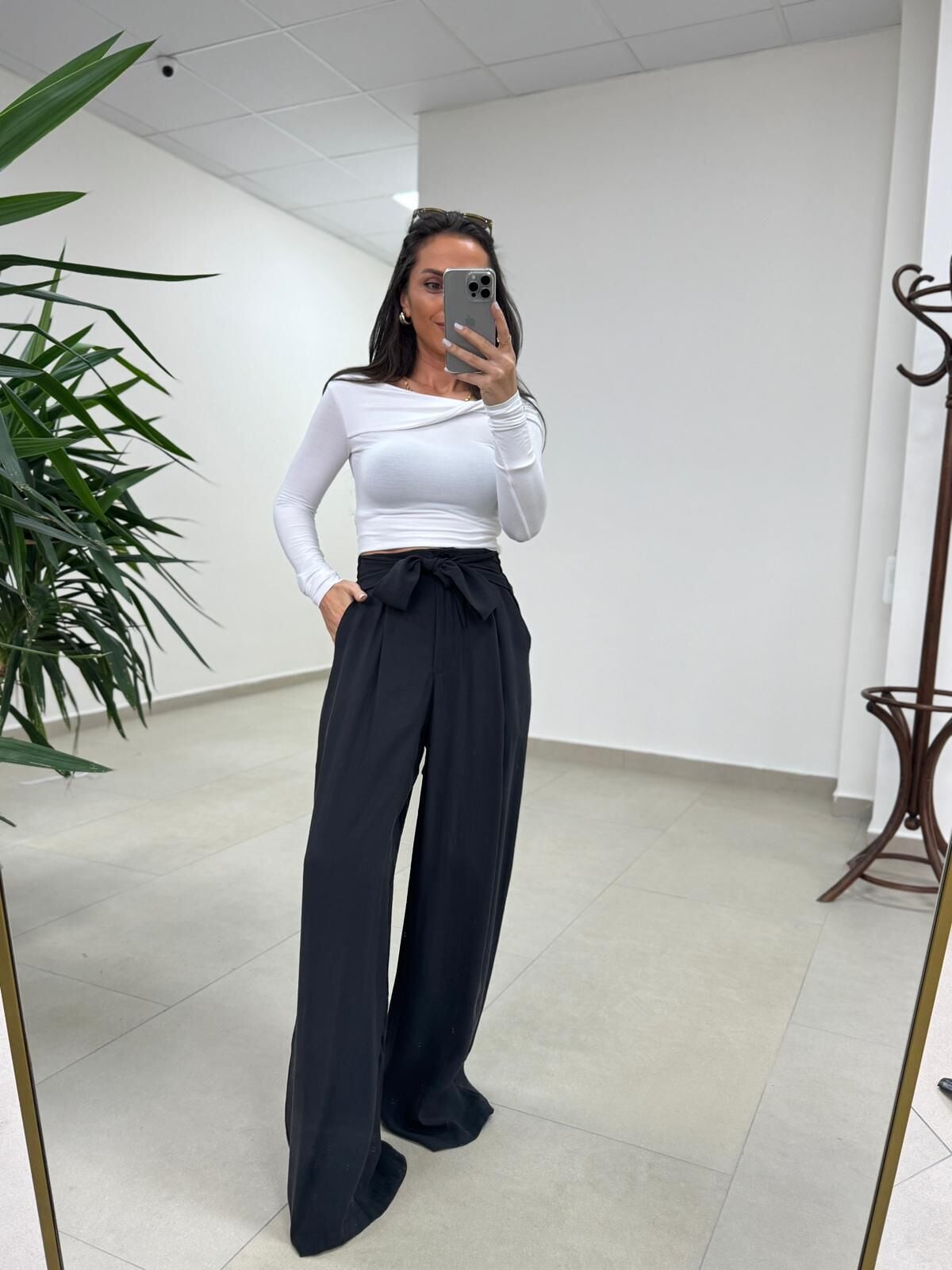 Mzr 22604 Kuşak Detaylı Tensel Siyah Pantolon