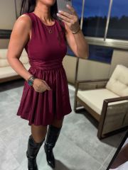 Wo 2806 Bordo İthal Kolsuz Mini Elbise