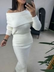 Bh Ekru Madonna Yaka Etekli Triko Takım