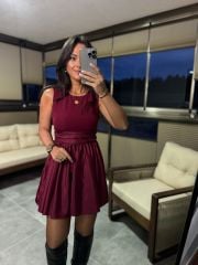 Wo 2806 Bordo İthal Kolsuz Mini Elbise