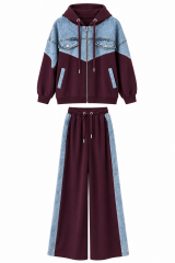 TİS 1119 Mürdüm/Denim Garnili Eşofman Takımı
