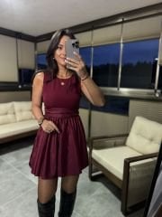 Wo 2806 Bordo İthal Kolsuz Mini Elbise