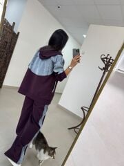 TİS 1119 Mürdüm/Denim Garnili Eşofman Takımı