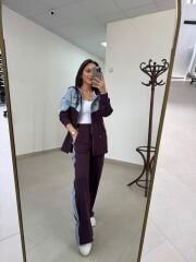 TİS 1119 Mürdüm/Denim Garnili Eşofman Takımı