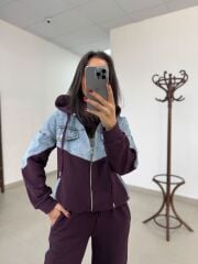 TİS 1119 Mürdüm/Denim Garnili Eşofman Takımı