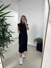 Bb 28294 Omuz Vatkalı Siyah Yumoş Elbise