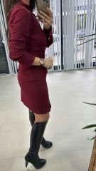 Mc Pile Detaylı Bordo Elbise