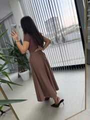 Cr 3003 Kahve Pileli Kloş Etek