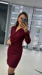 Mc Pile Detaylı Bordo Elbise