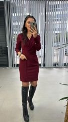 Mc Pile Detaylı Bordo Elbise