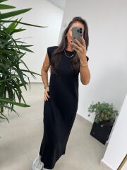 Bb 28294 Omuz Vatkalı Siyah Yumoş Elbise