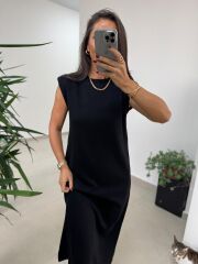 Bb 28294 Omuz Vatkalı Siyah Yumoş Elbise