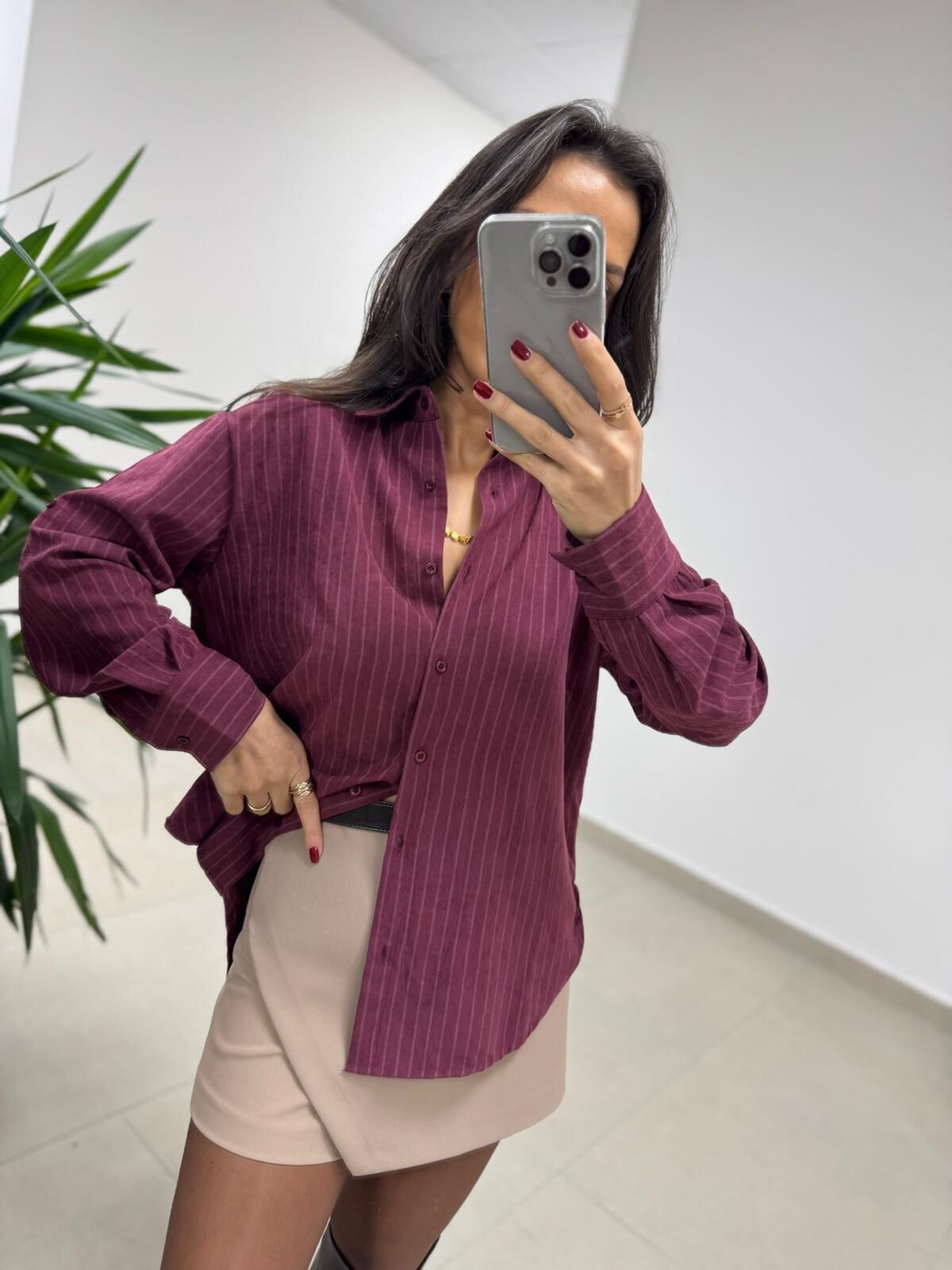 Dgf 25621 Bordo Çizgili Modal Gömlek