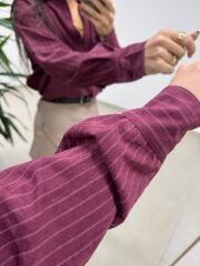 Dgf 25621 Bordo Çizgili Modal Gömlek