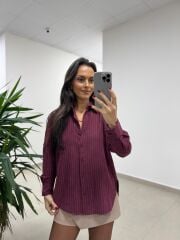 Dgf 25621 Bordo Çizgili Modal Gömlek