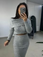 Bh Gri Madonna Yaka Etekli Triko Takım