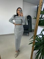 Bh Gri Madonna Yaka Etekli Triko Takım