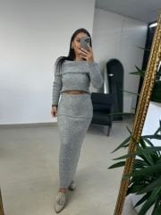 Bh Gri Madonna Yaka Etekli Triko Takım