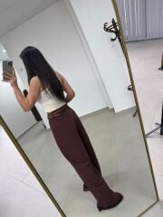 Fp 51150 Pamuk Keten Hasır Kemerli Kiremit Palazzo Pantolon