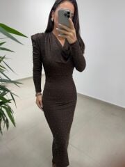 Np 1012 A.Kahve Degaje Yaka Kalem Elbise