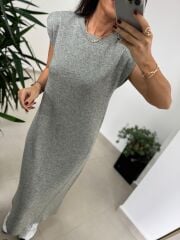 Bb 28294 Omuz Vatkalı Haki Yumoş Elbise