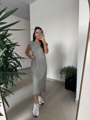 Bb 28294 Omuz Vatkalı Haki Yumoş Elbise