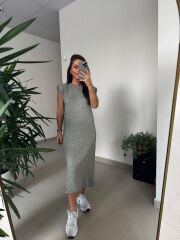 Bb 28294 Omuz Vatkalı Haki Yumoş Elbise