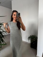 Bb 28294 Omuz Vatkalı Haki Yumoş Elbise