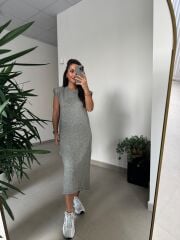 Bb 28294 Omuz Vatkalı Haki Yumoş Elbise