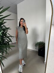 Bb 28294 Omuz Vatkalı Haki Yumoş Elbise