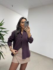 Dgf 25621 Mürdüm Çizgili Modal Gömlek