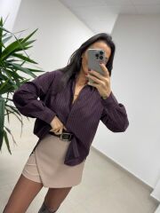 Dgf 25621 Mürdüm Çizgili Modal Gömlek