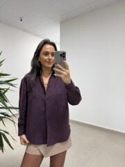 Dgf 25621 Mürdüm Çizgili Modal Gömlek