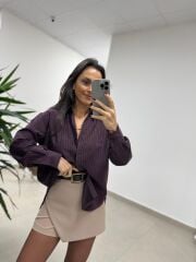 Dgf 25621 Mürdüm Çizgili Modal Gömlek