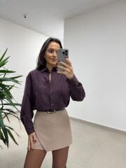 Dgf 25621 Mürdüm Çizgili Modal Gömlek