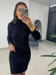 Ms Kol Düğme Detaylı Siyah Triko Elbise