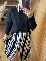 Orj marka siyah saç örgü kazak