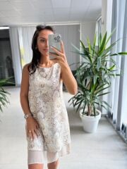 Ms 2113 Şal Desen Pamuk Keten Elbise