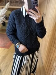 Orj marka siyah saç örgü kazak