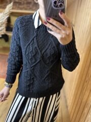 Orj marka siyah saç örgü kazak