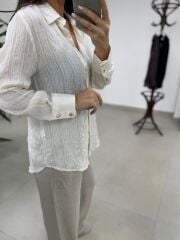 La 29515 Transparan Dokulu Müslin Krem Gömlek