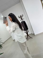 La 29515 Transparan Dokulu Müslin Krem Gömlek