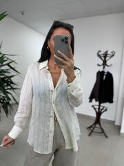 La 29515 Transparan Dokulu Müslin Krem Gömlek