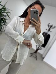 La 29515 Transparan Dokulu Müslin Krem Gömlek