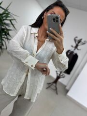 La 29515 Transparan Dokulu Müslin Krem Gömlek