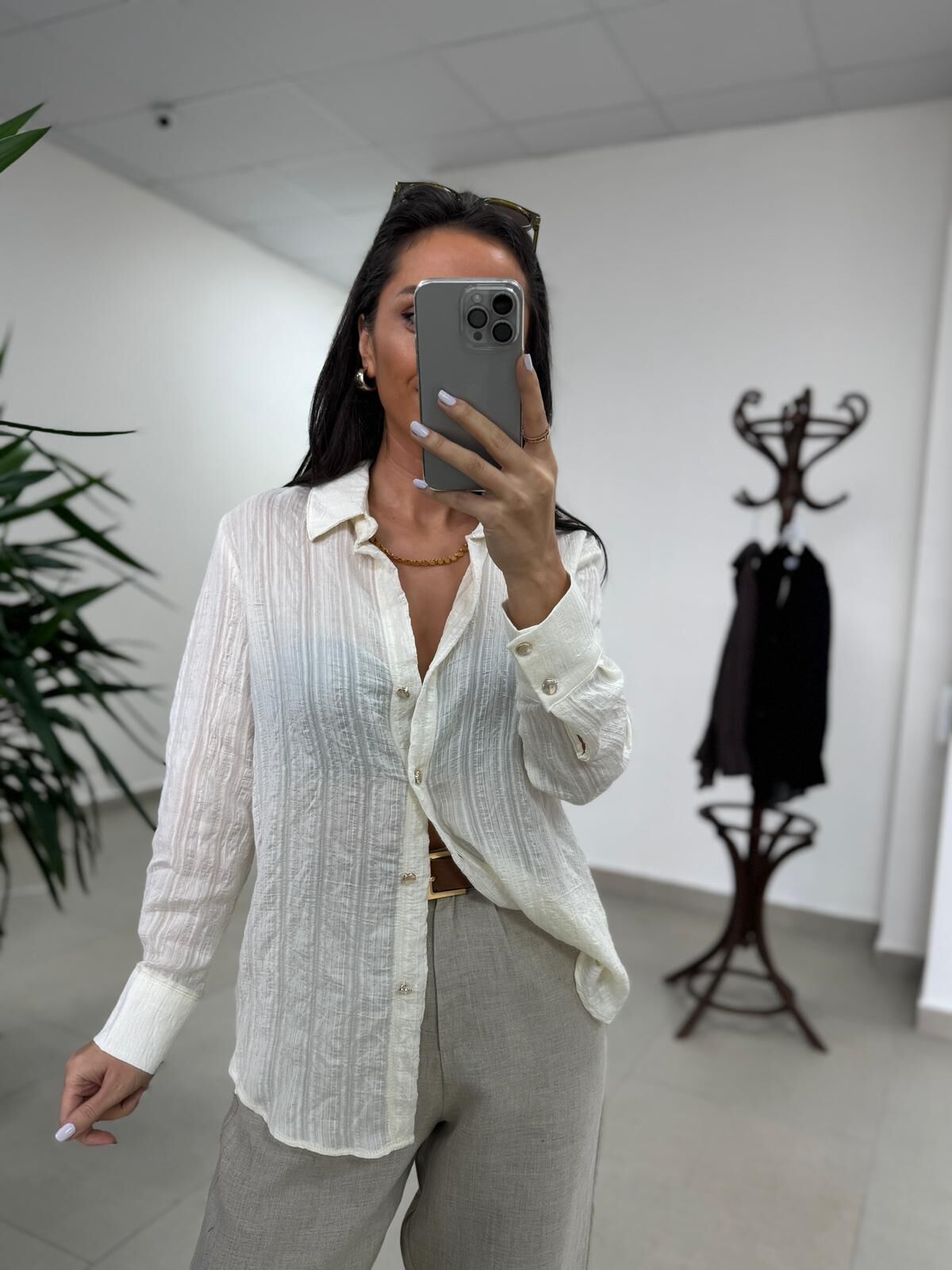 La 29515 Transparan Dokulu Müslin Krem Gömlek