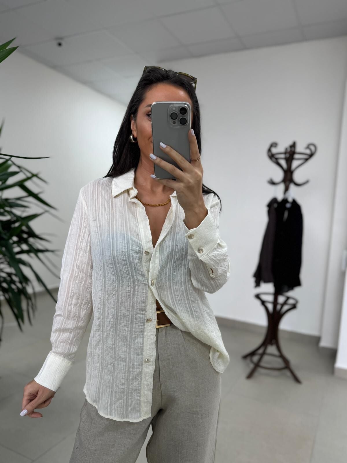 La 29515 Transparan Dokulu Müslin Krem Gömlek